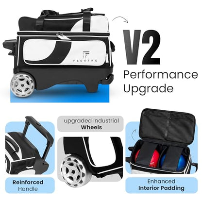 Flextro 3 Ball Bowling Bag with Wheels – 2+1 Modular Roller, 5-Inch Heavy-Duty Wheels, Zero-Wobble Aluminum Handle, Separate Shoe Compartment, Fits Men & Women
