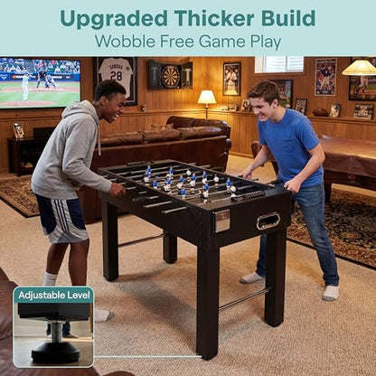 SereneLife 48in Foosball Table, Competition Size Soccer Game Table for Kids and Adults, Home Game Room Arcade Set, Leveling Legs, Engineered Wood, Chrome Steel Rods, 2 Balls, 2 Cup Holders - color: B) Black