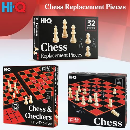 Chess Replacement Pieces – Complete Set of 32 Staunton Style Tournament Chessmen – Cream & Black Plastic Figures – Full Set for Replacement or Upgrades – King Height 2.5 Inches - style: Chess