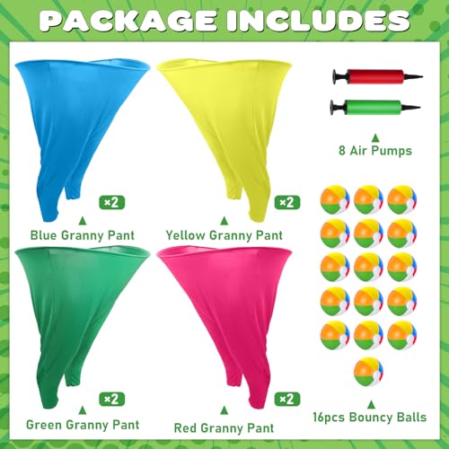 22 Pcs Granny Pants Yard Game Giant Colorful Granny Pants with Inflatable Bouncy Balls & Air Pumps Funny Outdoor Indoor Lawn Party Games for Adults Family Team Building Party Backyard Activities