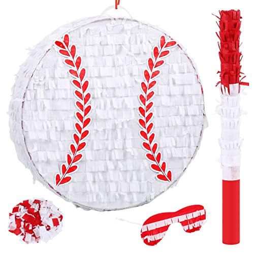 Deekin Small Piñata Baseball Piñata with Stick Blindfold Confetti for Sports Theme Party Decoration Supplies - style: Baseball