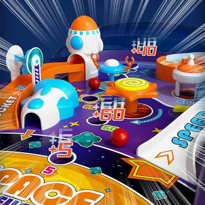 Tabletop Pinball Machine - Space Mini Arcade Game with Sound & Light, Pull-Back Launcher, Flippers, Carry Handle, Suction Cup Feet, Games for Kids Ages 3+ - style: Space (Lights & Sounds)