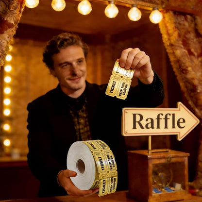 1000 Pcs Golden Raffle Tickets Double Roll Metallic Gold Foil Raffle Tickets with Unique Numbered for Events Carnival Door Prize Auction Entry Games Reward - color: Double Raffle Tickets-gold