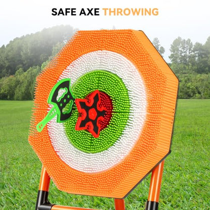 Axe Throwing Game for Backyard with 6 Axes & 6 Throwing Stars | 60 Inch Tall, 4-in-1 Plastic Axe Throwing Game, Large Yard Games for Kids and Adults