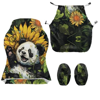 Panda Sunflower Print Gaming Chair Covers Slipcovers 4Pcs with Armrest Cover Dust-Proof Skin Friendly Gamer Desk Chair Covers Fits Most Office/PC Chairs & Racing Style Seats - color: Multi - Panda Sunflower