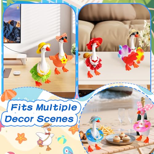 Desk Goose Key Holder 7 Inch Mini Figurine with 6 Set Summer Hawaiian Outfits,Summer Holiday Desktop Magnetic Small Proch Goose Resin Statue Set for Home Office Bedroom Office Table Decor - style: 6 Sets-Summer Desk Goose Outfits