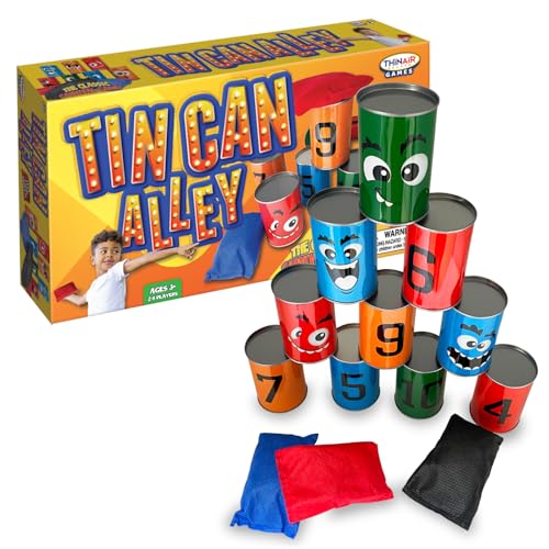 Thin Air Brands Ban Bag Toss Game for Kids - Carnival Can Beanbag Toss Game for Birthday Parties, Holidays, or Family Fun - 10 Fun Cans and 3 Beanbags - Indoor Outdoor Bowling Fun