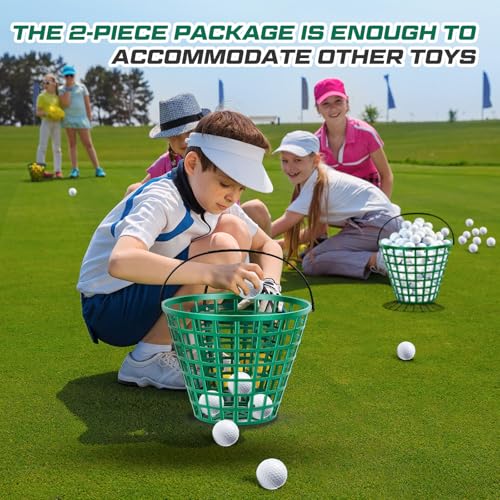 Halloscume 2 Pcs Golf Ball Basket, Small/Large Can Hold 50/75/100 Balls Golf Container with Handle Holder Contain Stadium Accessories Storage Bucket for Sport Practice (8 x 6 Inch,Green) - size: 8 x 6 Inch