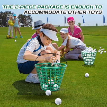 Halloscume 2 Pcs Golf Ball Basket, Small/Large Can Hold 50/75/100 Balls Golf Container with Handle Holder Contain Stadium Accessories Storage Bucket for Sport Practice (8 x 6 Inch,Green) - size: 8 x 6 Inch