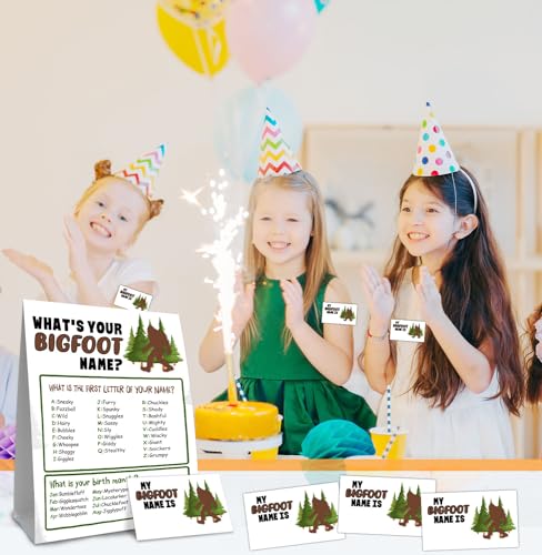Bigfoot Birthday Party Decorations-Birthday Party Games,Bigfoot Theme Birthday Party Sign for Boys Girls,Kids Bigfoot Activity Cards,Bigfoot Activity Decoration Supplies,What's your Bigfoot Name - style: Bigfoot