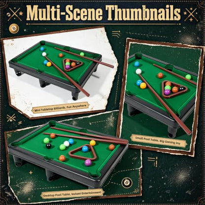 Mini Pool Table Set Portable Small Tabletop Billiards Game with 2 Sticks, 16 Balls and Triangle for Travel Party