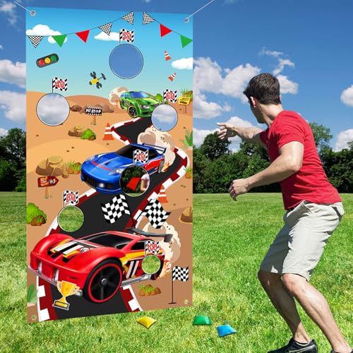 Vuzvuv Toss Games Banner with 4 Bean Bags and 5 Scores Holes for Race Car Party Favors, Adults Birthday Party Decorations