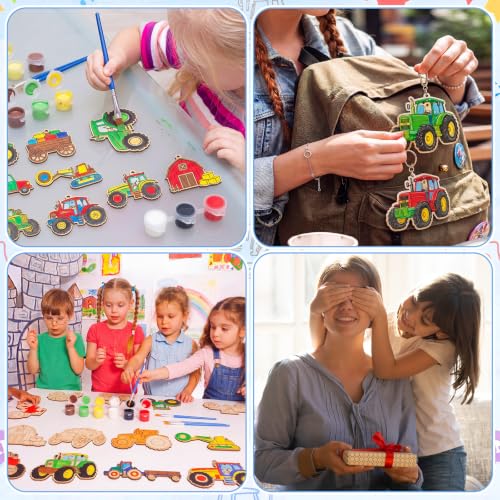 Saypacck 24 Pcs Party Favors Wooden Painting Craft Kits Birthday Party Supplies with Organza Bag for Goodie Bags Fillers Adult Thank You Gifts (Tractor Farm) - style: Tractor Farm