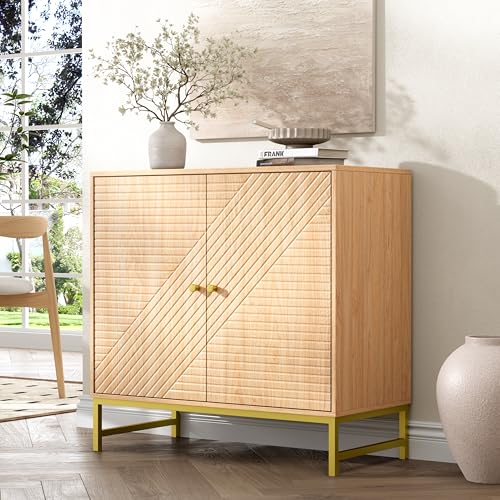 Storage Cabinet with Doors and Adjustable Shelf, Sideboard Buffet Cabinet with Storage, Console Table & Credenza for Living Room, Kitchen, Dining Room - color: Oak