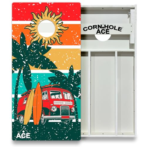 CornholeAce Beach Series All Weather Pro Cornhole Board Set - Waterproof 4x2 Regulation Size, Made in USA, Triple Wide Legs, 3/4" PVC, Official Tournament Boards, Rainproof & Outdoor Ready (2 Boards) - color: Beach Van