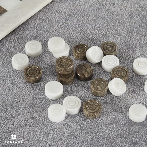 Radicaln Marble Checker Figures 1.25'' Inches Oceanic and White Handmade Checkers Board Games & Draughts Checker Piece, Classic Board Game for Outdoor - color: Gray Oceanic and White