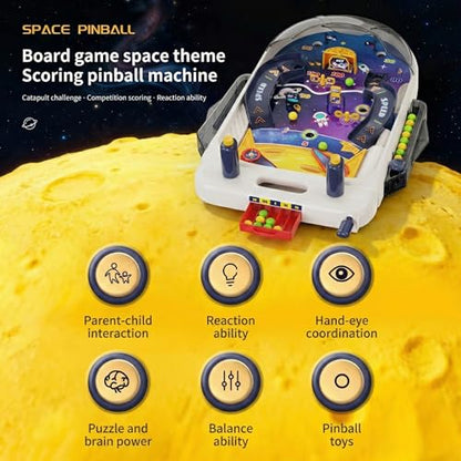 Tabletop Pinball Machine — Space Board Game with Obstacles, Pull-Rod Launcher, Two-Hand Controls, Ball Storage Tray, 1-2 Player Arcade Games for Kids Ages 3+ - style: Space