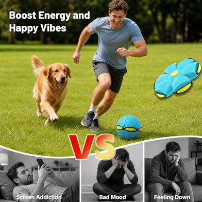 Magic Metaball, Magic Bouncing Ball, 2PCS Magic Flying Saucer Interactive Pop-Up Transform Toy, Family Interaction Pink & Light Blue Bouncy Ball, Delay Frisbee Flying Disc Toy with 6 Light - color: Pink & Light Blue