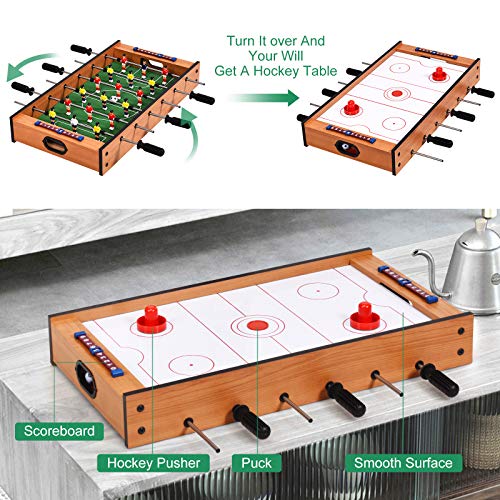 Goplus 2 in 1 Multi Game Table, Mini Foosball Table & Air Hockey Table with Realistic Playing Field, Manual Scoring Bar, Compact Combo Game Table Top for Home, Play Rooms, Bars, Parties, Family Night