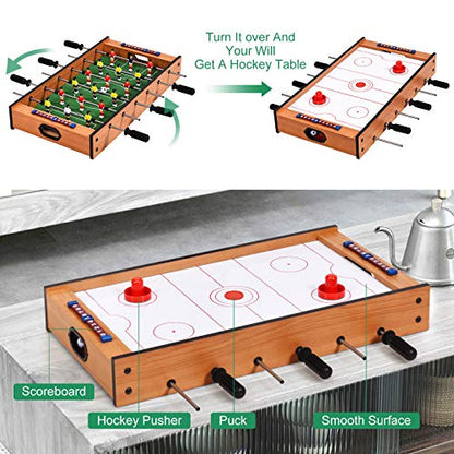 Goplus 2 in 1 Multi Game Table, Mini Foosball Table & Air Hockey Table with Realistic Playing Field, Manual Scoring Bar, Compact Combo Game Table Top for Home, Play Rooms, Bars, Parties, Family Night