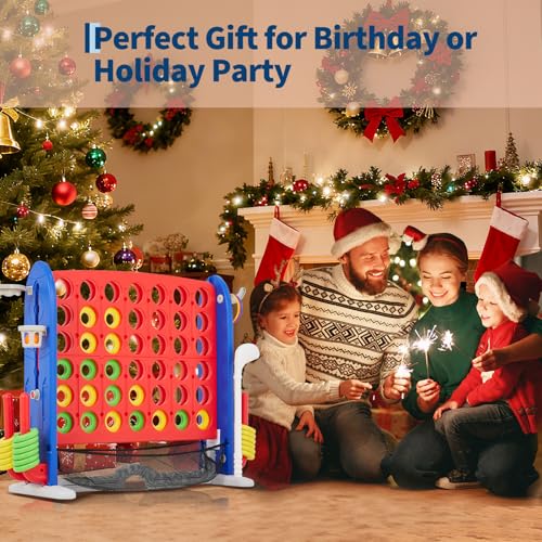 Giant 4 in a Row Game,Adjustable Height Board Jumbo 4-in-a-Row Game with Quick-Release Slider,Mini Basketball,Golf & Ring Toss Set for Family Party, Outdoor & Indoor
