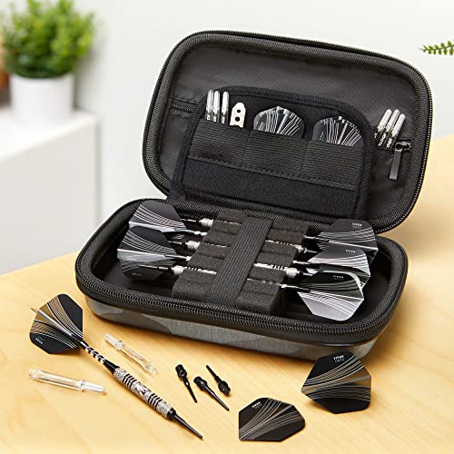 Casemaster Sentinel 6 Dart Case, Holds Extra Accessories, Tips, Shafts and Flights, Compatible with Steel Tip and Soft Tip Darts, Impact & Water Resistant Tactech Shell, Black Camo - color: Black Camo