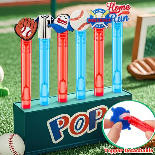 Winrayk Baseball Party Favors, 24Pcs Baseball Themed Mini Bubble Wands for Kids Bubbles Bulk with Detachable Topper (6 Styles), Birthday Gift Classroom Prizes Girl Boys Sports Goody Bag Stuffer Supply - style: Baseball