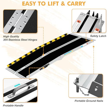 5ft Wheelchair Ramps for Home Steps, Non-Slip Aluminum Threshold Ramp, Foldable Handica Ramp for Wheelchairs in Home, Entry, Shed, Doorway, Curb, Stairs - size: 5FT Using Height 5"-15"
