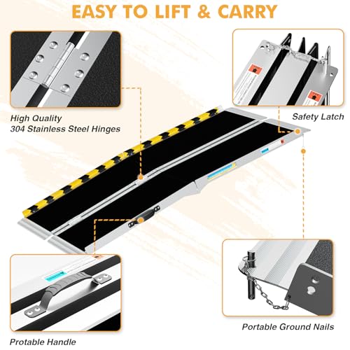 5ft Wheelchair Ramps for Home Steps, Non-Slip Aluminum Threshold Ramp, Foldable Handica Ramp for Wheelchairs in Home, Entry, Shed, Doorway, Curb, Stairs - size: 5FT Using Height 5"-15"
