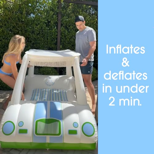 FUNBOY Giant Inflatable Luxury Golf Cart Pool Float, Two Cup Holders, Removable Fringe Shade, Float for Summer Pool Party and Entertainment - color: White