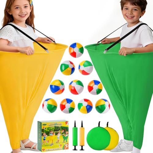 17 PCS Granny Pants Yard Game Easter Games Set, 2 Oversized Granny Funny Pants with 10 Balls, 2 Air Pumps, Outdoor Tossing Games for Kids Backyard Lawn Easter Carnival Party Reunion Gathering 4+ Ages - size: Small