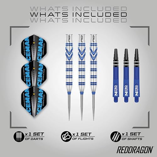 RED Dragon Gerwyn Price Iceman - Tungsten Steel Darts Set with Flights and Stems