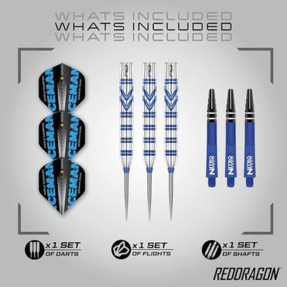 RED Dragon Gerwyn Price Iceman - Tungsten Steel Darts Set with Flights and Stems