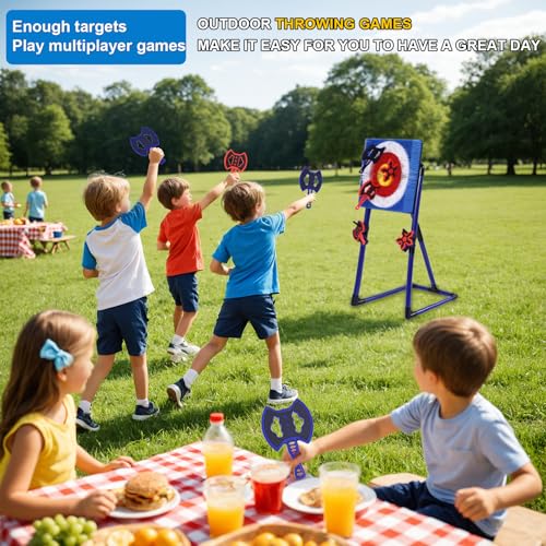 ZoLLa Axe Throwing Game for Backyard Fun,Safe Bristle Target with 4 Throwing Axes & 4 Throwing Stars,Yard & Outdoor Games for Kids and Family (Blue) - color: Blue