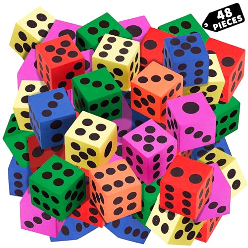 Big Foam Dice Set - 48-Pack, Jumbo, and Colorful Dice for Kids - Ideal for Boosting Math Skil in The Classroom, Great Gifts, and Party Fun - style: 48 Pack