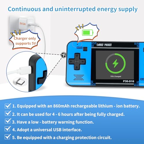 Handheld Game for Kids -Preloaded 220 Retro Video Games, Portable Gaming Player with Rechargeable Battery 3.0" LCD Screen, Mini Arcade Electronic Toy Gifts for Boys Girls (Black+Blue) - style: Black+Blue
