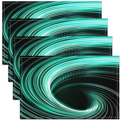 Erosebridal Teal and Black Swirl Placemats - 3D Geometric Abstract Art Place Mat Set of 4 for Kids Boys Girls, Hole Circle Table Mats 12x18 Inch, Gamer Gaming Table Decor for Party Kitchen - color: Teal Black