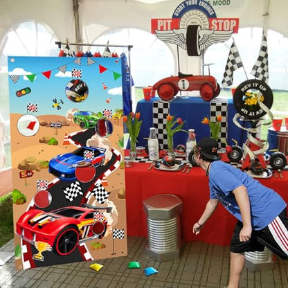 Vuzvuv Toss Games Banner with 4 Bean Bags and 5 Scores Holes for Race Car Party Favors, Adults Birthday Party Decorations