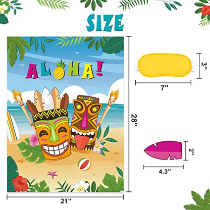 WERNNSAI Hawaiian Party Game - Pin The Feather on The Tiki Hawaiian Party Decorations Luau Pin Games 21’’ x 28’’ Aloha Poster with 24 Pcs Stickers for Summer Tropical Beach Pool Activities - style: Hawaiian
