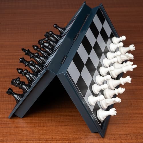 Chess Set with 2 Extra Queens, 9.7-inch Magnetic Foldable Chessboard, Travel Portable Educational Board Game, Suitable for Adults, Kids, Beginners and Professionals