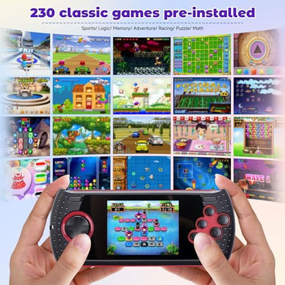 16 Bit Handheld Game for Kids Built-in 230 HD Classic Retro Video Games USB Rechargeable 3.0 Inch Childrens Travel Electronics Toys Portable Gaming Player System Gift for Boys Girls Ages 4-8-12 - style: Red