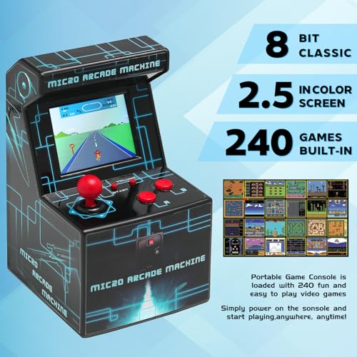 Retro Handheld Game Console for Kids, Mini Arcade Machine with 240 Built-in Games, Portable Travel Toy, Ready to Play, 2.5" Screen, Easy Joystick, Gift for Boys Girls Ages 3-8 (Batteries Included)