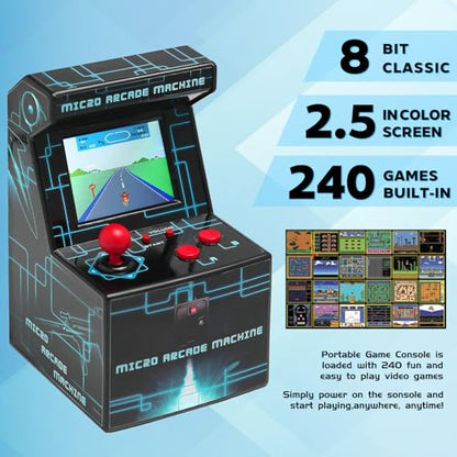 Retro Handheld Game Console for Kids, Mini Arcade Machine with 240 Built-in Games, Portable Travel Toy, Ready to Play, 2.5" Screen, Easy Joystick, Gift for Boys Girls Ages 3-8 (Batteries Included)