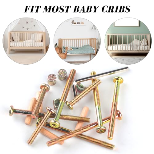 M6x40/50/60/70/80mm Crib Screws Assortment 20-Set Wooden Double beds Hardware Replacement Kit,Bolts & Barrel Nuts & Wooden Dowels, Hex Socket Head Cap Screws Nuts for Headboards Furniture