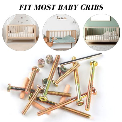 M6x40/50/60/70/80mm Crib Screws Assortment 20-Set Wooden Double beds Hardware Replacement Kit,Bolts & Barrel Nuts & Wooden Dowels, Hex Socket Head Cap Screws Nuts for Headboards Furniture
