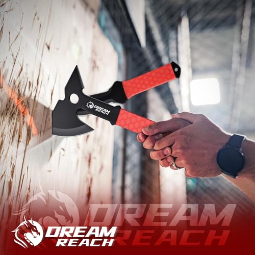 Dream Reach Throwing Axe Set - 6PCS Full Tang Throwing Hatchet with TPR Rubber Sleeve and Protective Sheaths for Recreation and Competition Game - color: Red Set of 6
