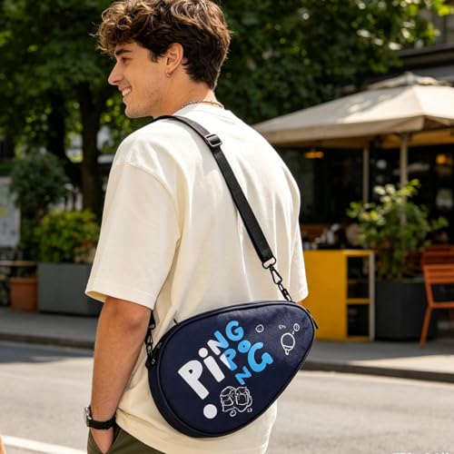 Table Tennis Racket Bag - Waterproof Hard Shell Case, Adjustable Strap Paddle Organizer, Protective Pong Cover, Heavy Duty Equipment Holder, Compact Gear Pouch | Ball Compartment Gym Travel