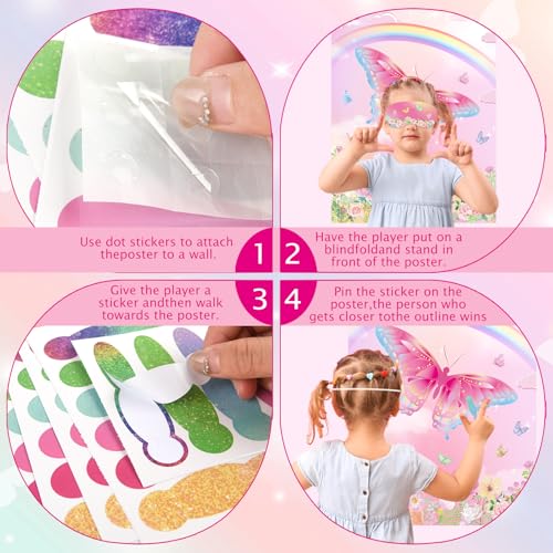 PLULON Butterfly Party Pin Game for Kids Pin The Tail on The Butterfly Birthday Game Poster for Boys Girls Birthday Party Favors Wall Decorations Classroom Activities - style: Butterfly
