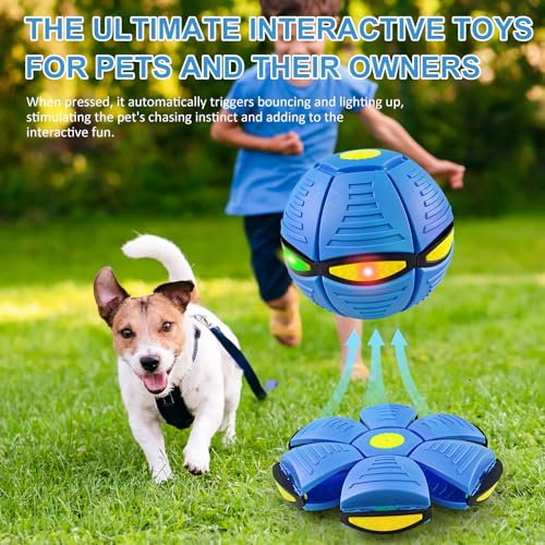 Magic Bouncing Ball 6-Light Dual Form – Pop up, Meta Ball Metaball Transforming Design – Flying Saucer Bouncy – Interactive Bouncing Balls for Parent-Child Interaction – Gift Pack – Blue - color: Blue