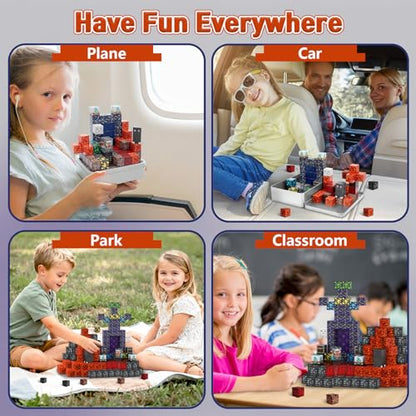 70PCS Magnetic Building Blocks Travel Toys for Kids Ages 4-8, Lava Portal Mini Magnetic Blocks with Iron Storage Box, Portable Magnet Cubes STEM Learning Set for Toddler Boys Girls Ages 3+ - style: Lava Portal